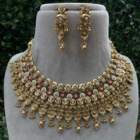 Royal Kundan Jewellery Grand Pota Stone And Beads Meenakari Choker Necklace Set