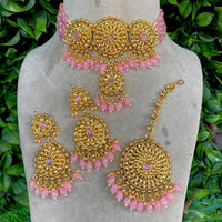 Royal Kundan Jewellery Gold Plated Crystal Stone And Beads Choker Necklace Set