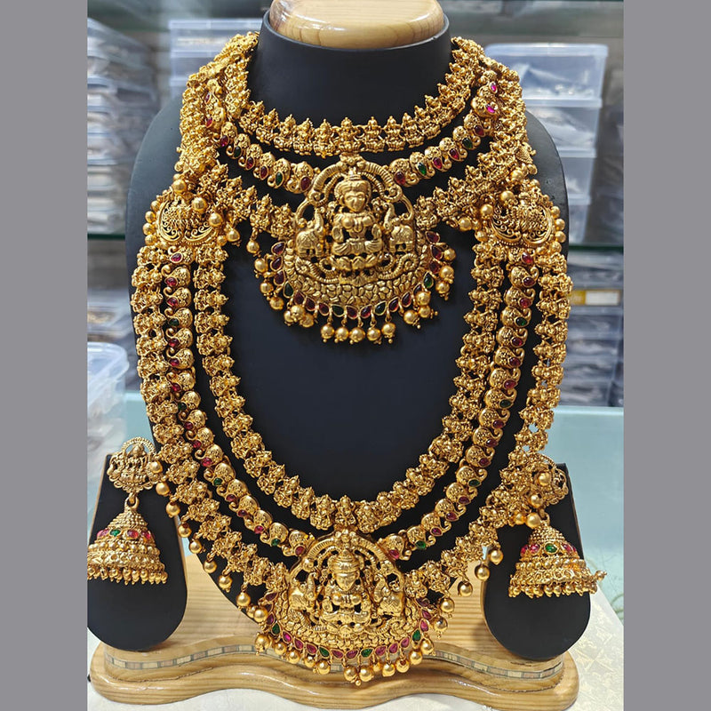 Stylofinds Gold Plated Pota Stone Temple Combo Necklace Set