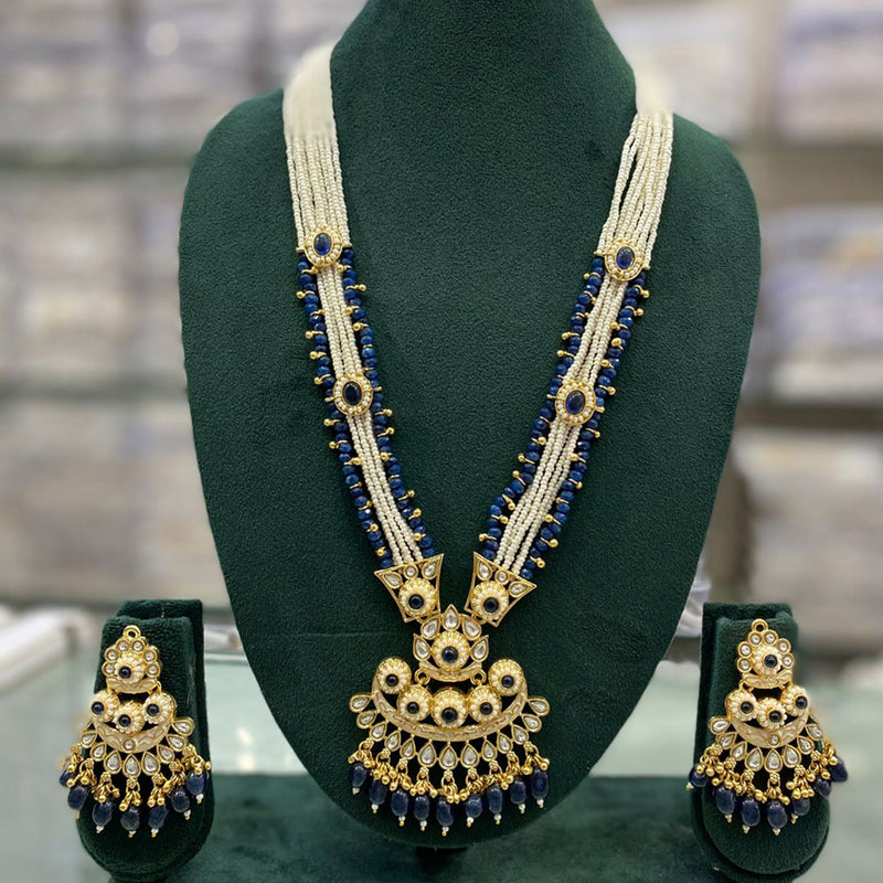 Stylofinds Gold Plated Kundan Stone And Beads Long Necklace Set