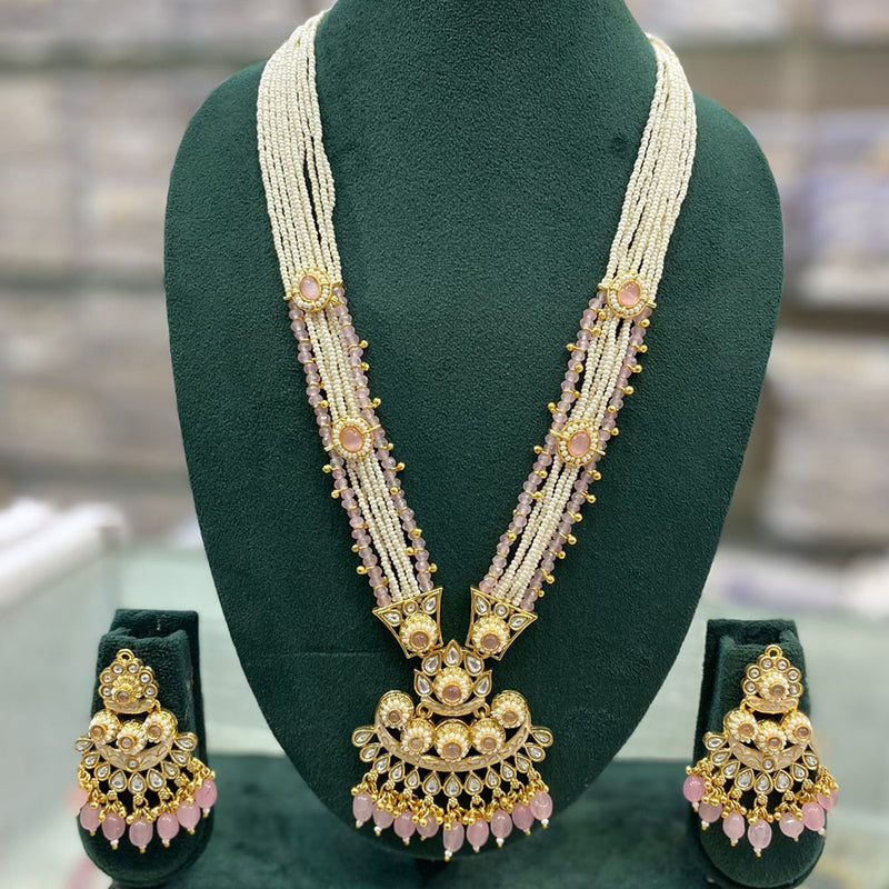 Stylofinds Gold Plated Kundan Stone And Beads Long Necklace Set