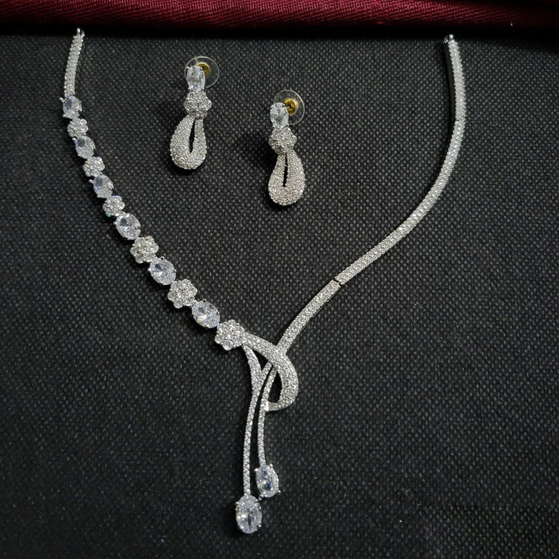 Stylofinds Silver Plated American Diamonds Necklace Set