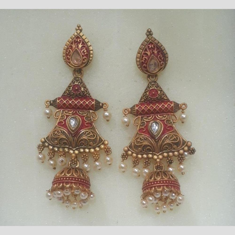 Infinity Jewels Gold Plated Crystal Stone And Meenakari Jhumki Earrings