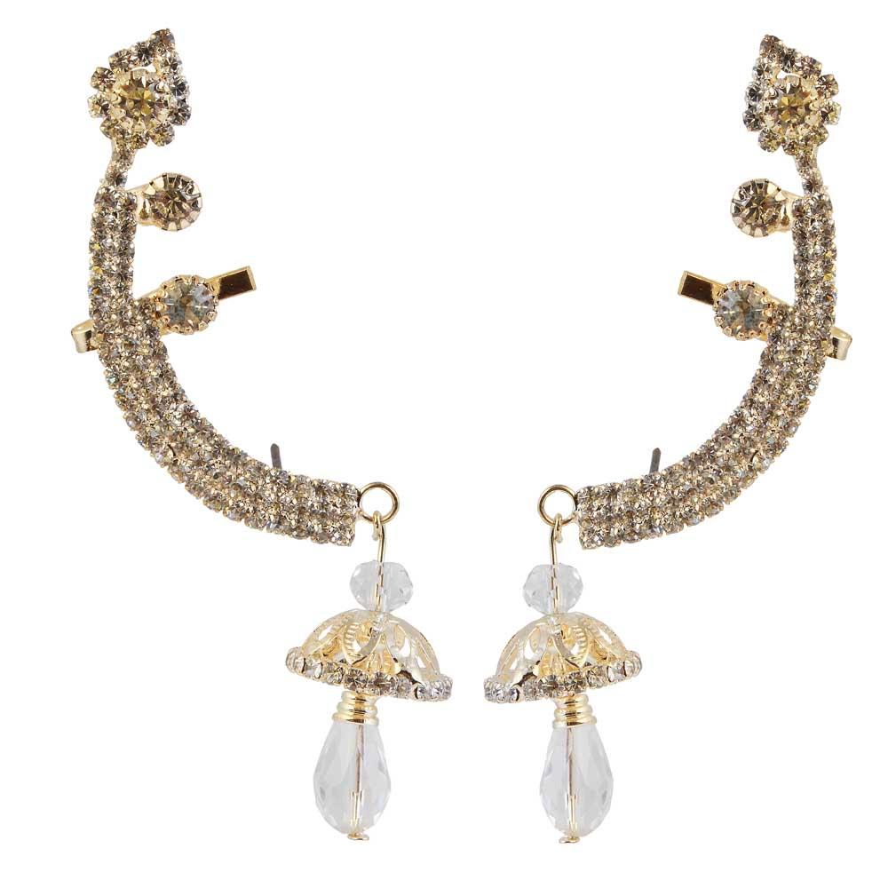 Hania Jewels Gold Plated Austrain Stone Earcuff Jhumki Earrings