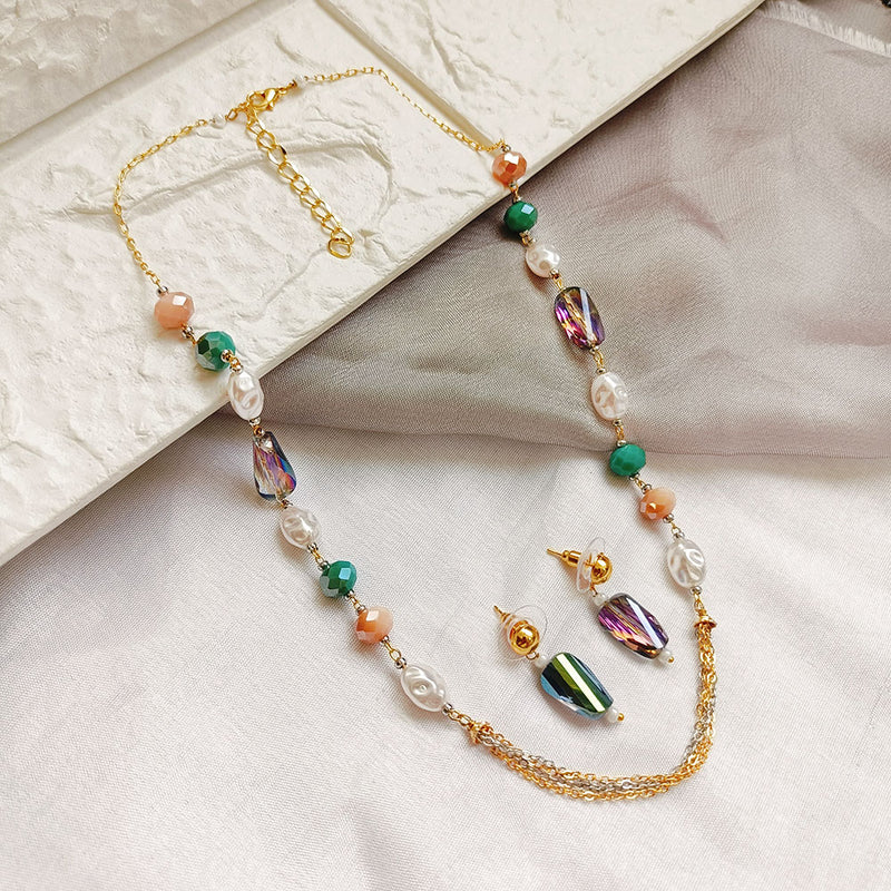 Jheel Jewels Gold Plated Pearl And Beads Multi Color Necklace Set (Assorted Design)