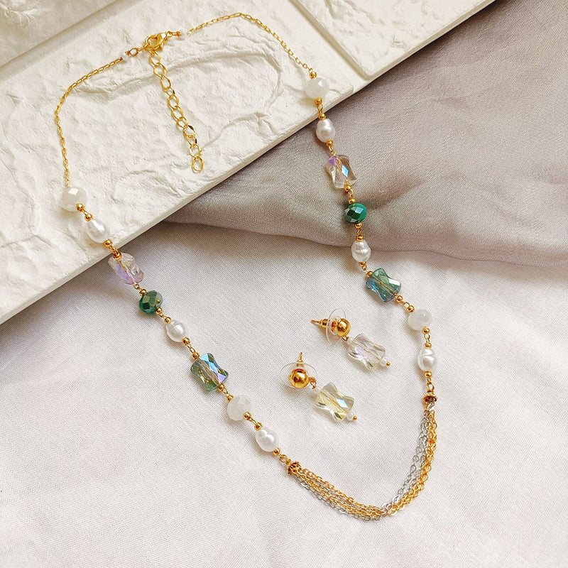 Jheel Jewels Gold Plated Pearl And Beads Multi Color Necklace Set (Assorted Design)