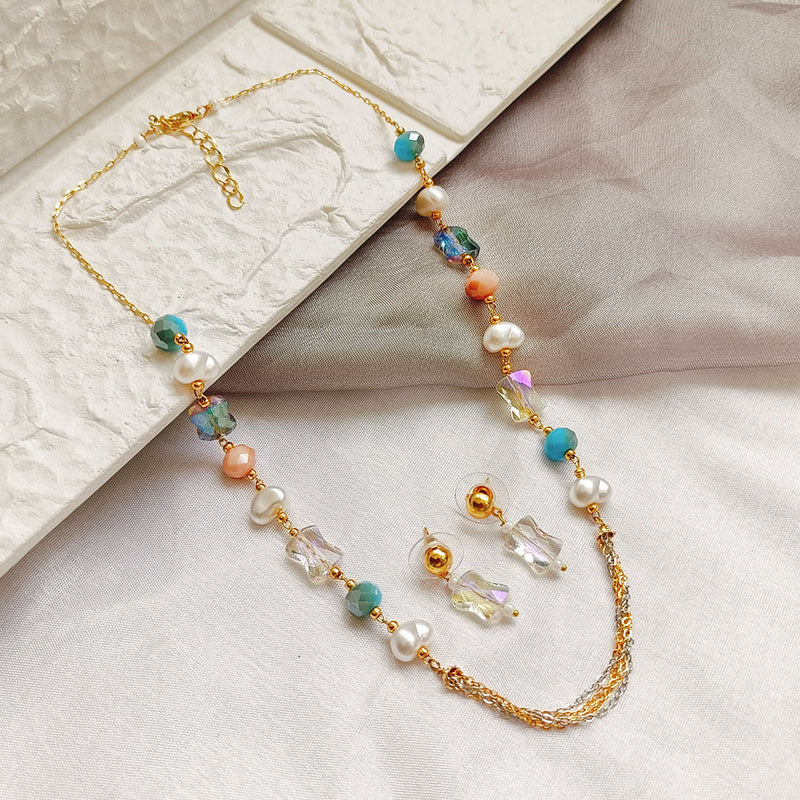 Jheel Jewels Gold Plated Pearl And Beads Multi Color Necklace Set (Assorted Design)