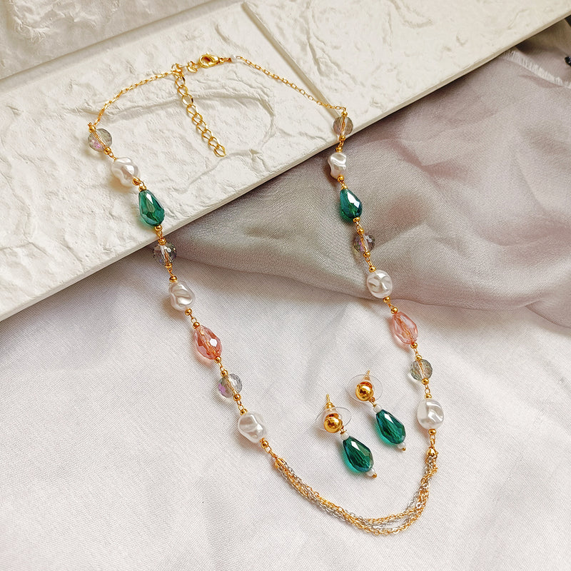 Jheel Jewels Gold Plated Pearl And Beads Multi Color Necklace Set (Assorted Design)