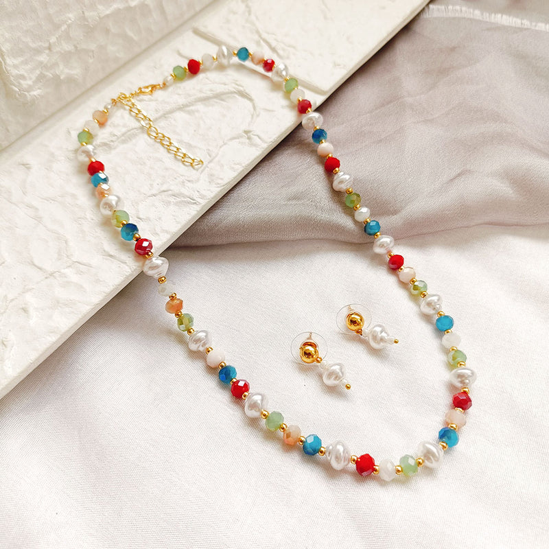 Jheel Jewels Gold Plated Pearl And Beads Multi Color Necklace Set (Assorted Design)