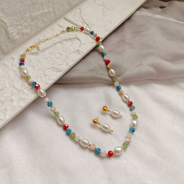 Jheel Jewels Gold Plated Pearl And Beads Multi Color Necklace Set (Assorted Design)