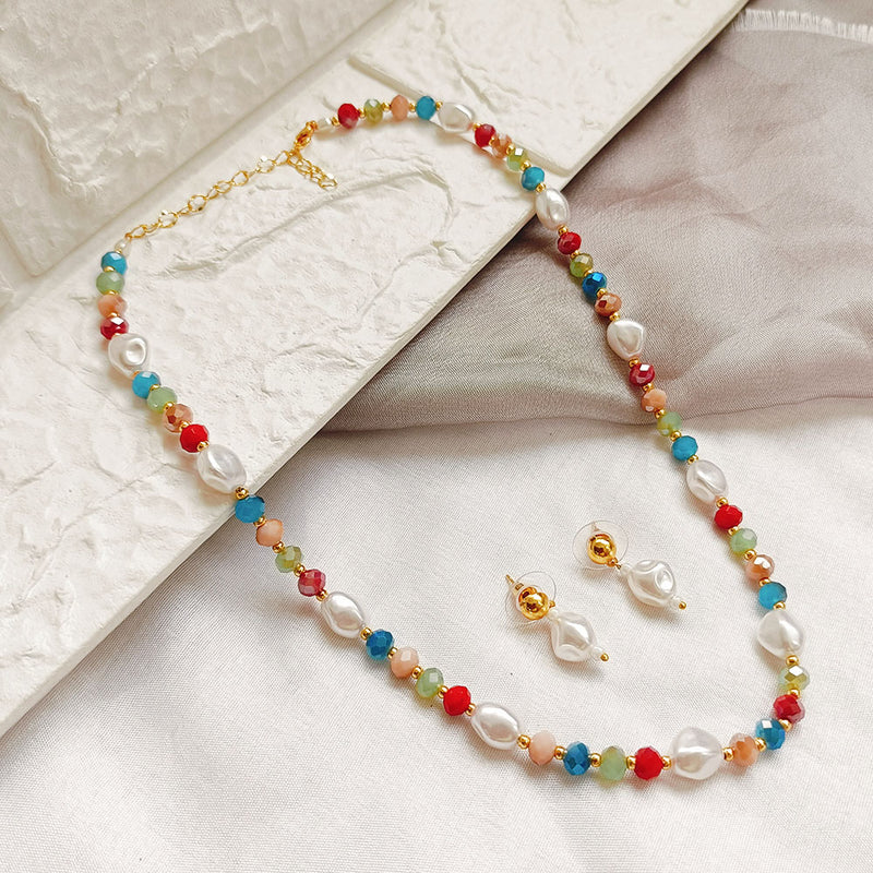 Jheel Jewels Gold Plated Pearl And Beads Multi Color Necklace Set (Assorted Design)