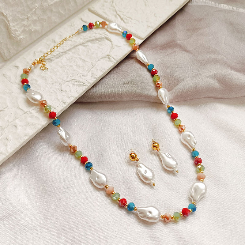 Jheel Jewels Gold Plated Pearl And Beads Multi Color Necklace Set (Assorted Design)