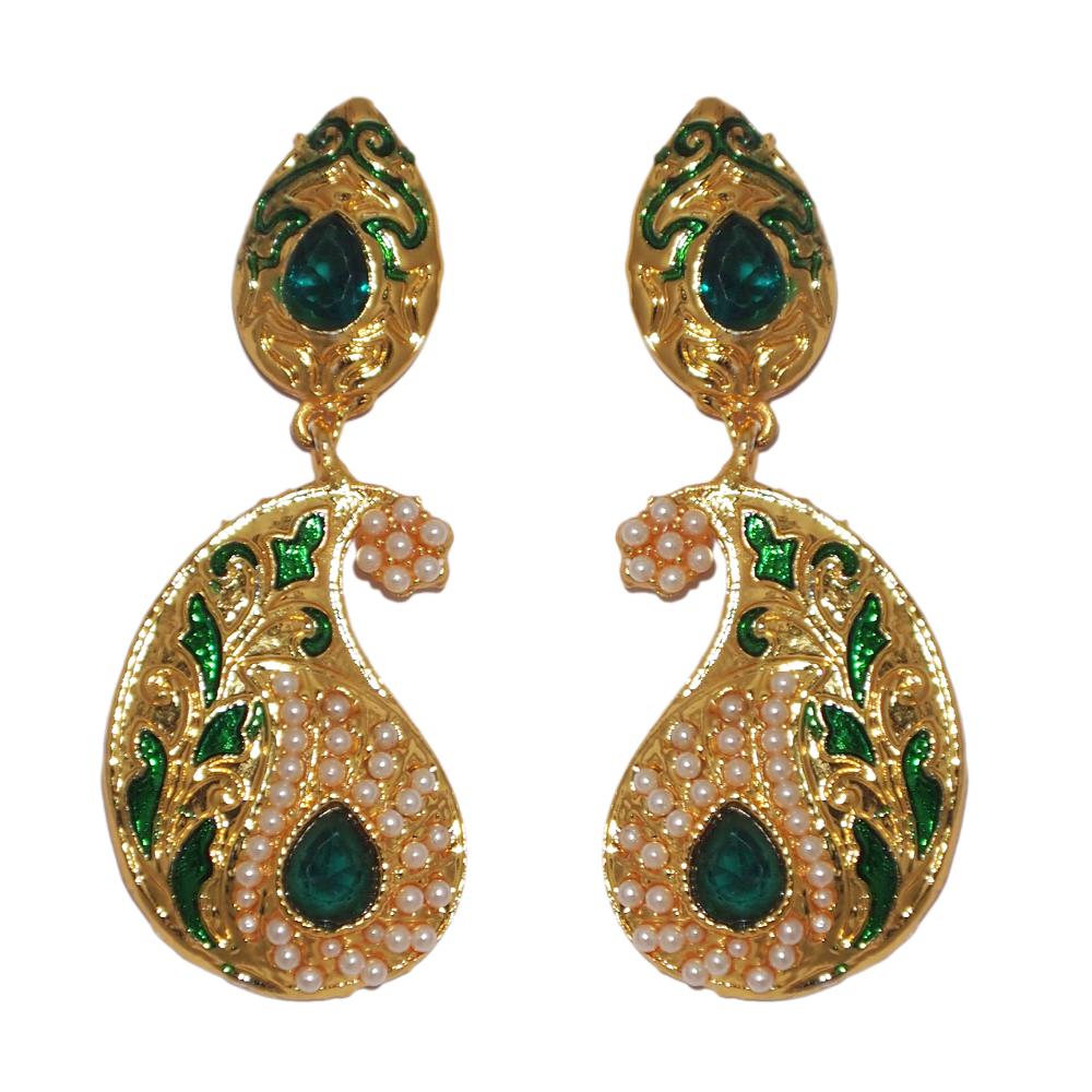 Hania Jewels Gold Plated Pearl Meenakari Dangler Earrings