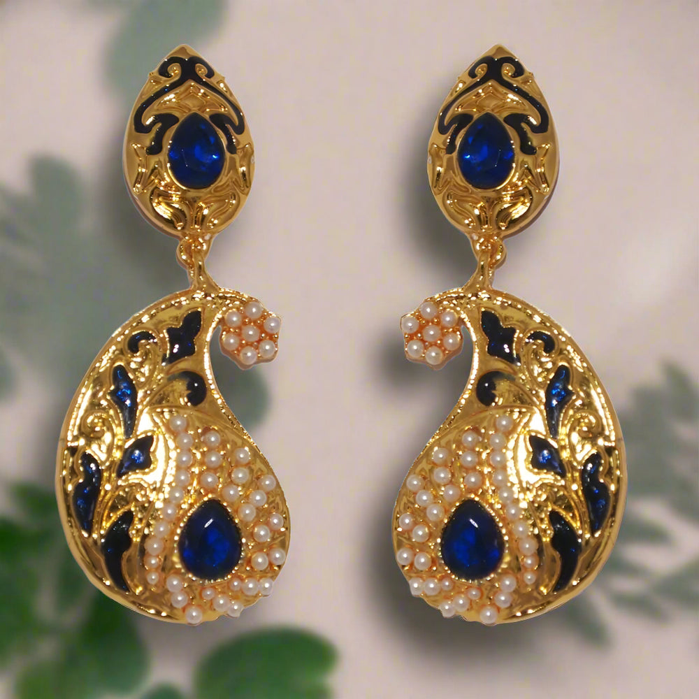 Hania Jewels Gold Plated Pearl Meenakari Dangler Earrings