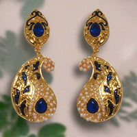 Hania Jewels Gold Plated Pearl Meenakari Dangler Earrings