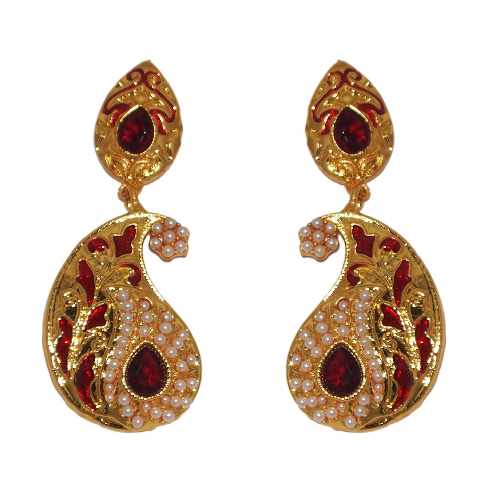 Hania Jewels Gold Plated Pearl Meenakari Dangler Earrings