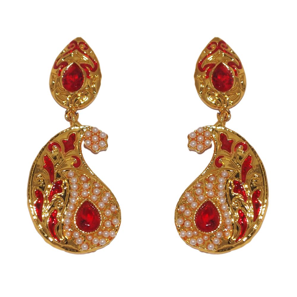 Hania Jewels Gold Plated Pearl Meenakari Dangler Earrings