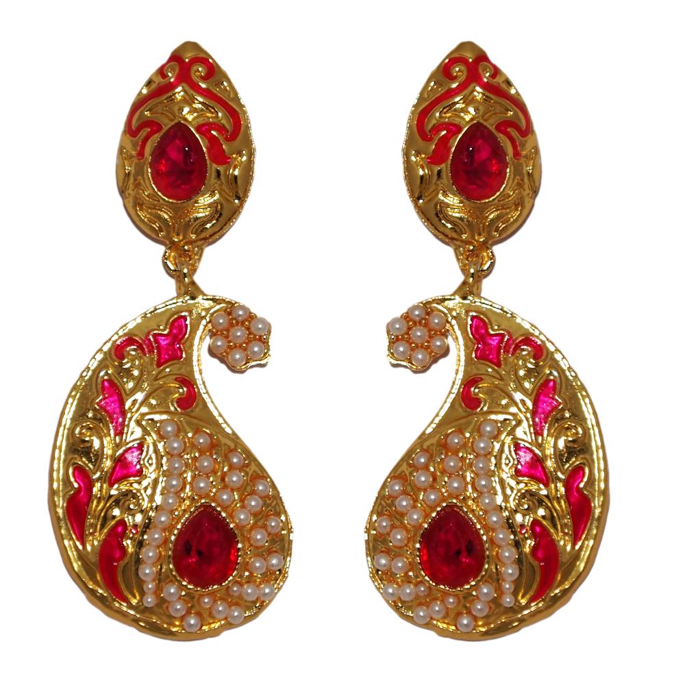 Hania Jewels Gold Plated Pearl Meenakari Dangler Earrings