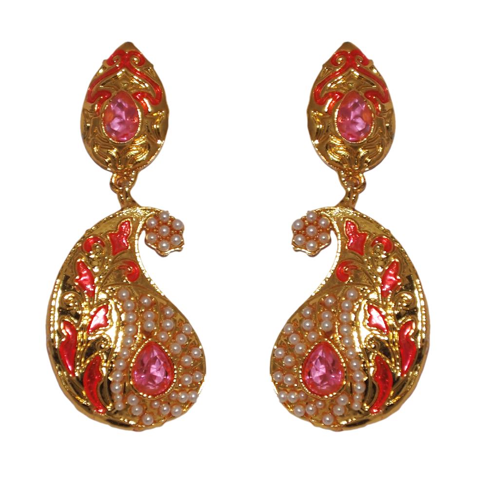 Hania Jewels Gold Plated Pearl Meenakari Dangler Earrings