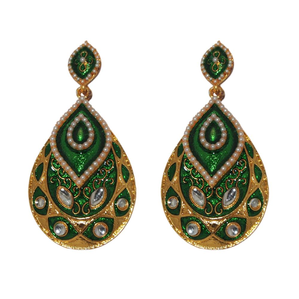 Hania Jewels Gold Plated Kundan Stone And  Pearl Meenakari Dangler Earrings