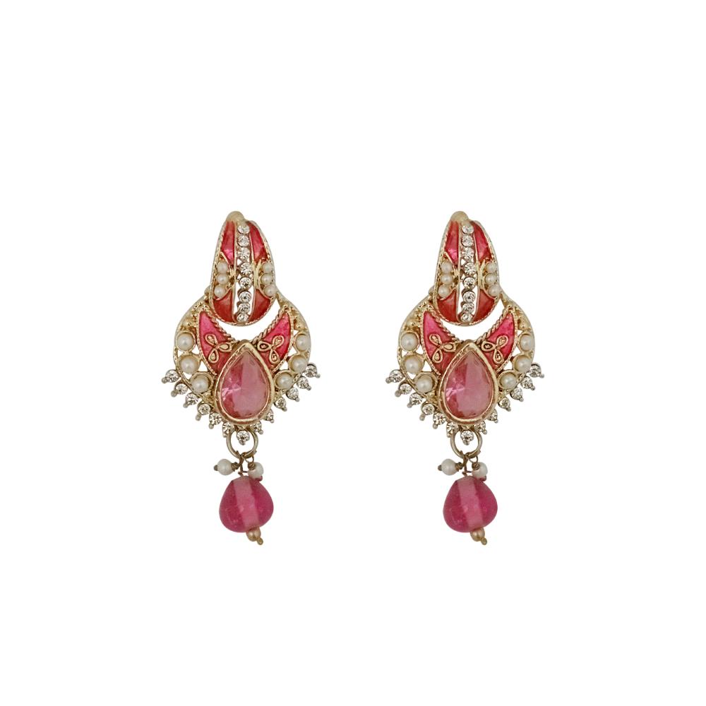 Hania Jewels Gold Plated Austrain Stone And Pearl Dangler Earrings