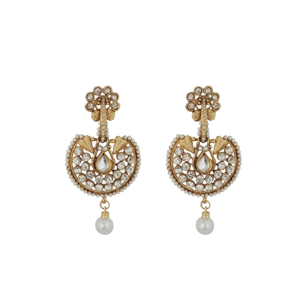 Hania Jewels Gold Plated Austrain Stone And Pearl Dangler Earrings