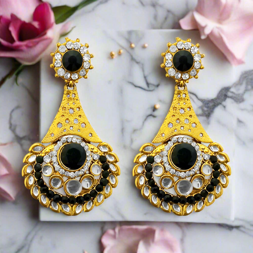 Hania Jewels Gold Plated Kundan Stone Dangler Earrings