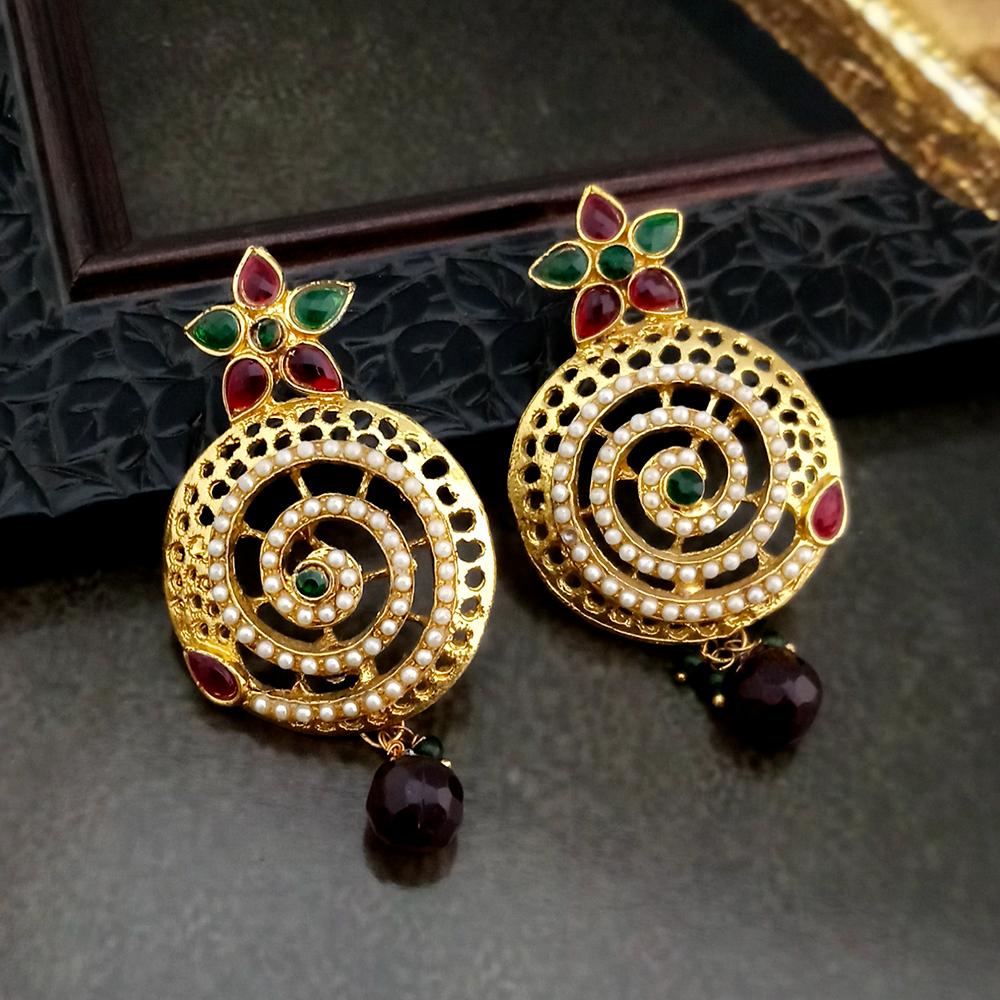 Hania Jewels Gold Plated Pota Stone And Pearl Dangler Earrings