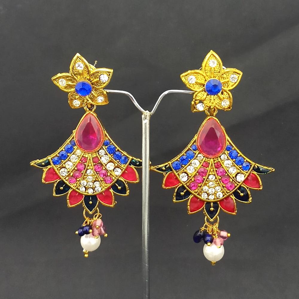 Hania Jewels Gold Plated Austrain Stone And Pearl Dangler Earrings