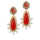 Hania Jewels Gold Plated Austrain Stone And Pearls Dangler Earrings