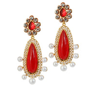 Hania Jewels Gold Plated Austrain Stone And Pearls Dangler Earrings