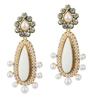 Hania Jewels Gold Plated Austrain Stone And Pearls Dangler Earrings