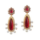 Hania Jewels Gold Plated Austrain Stone And Pearls Dangler Earrings