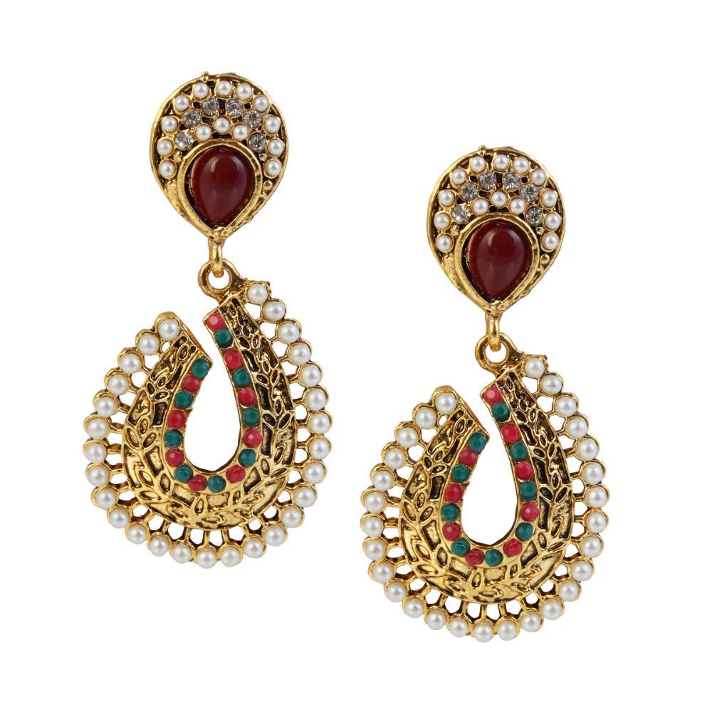 Hania Jewels Gold Plated Austrain Stone And Pearl Dangler Earrings