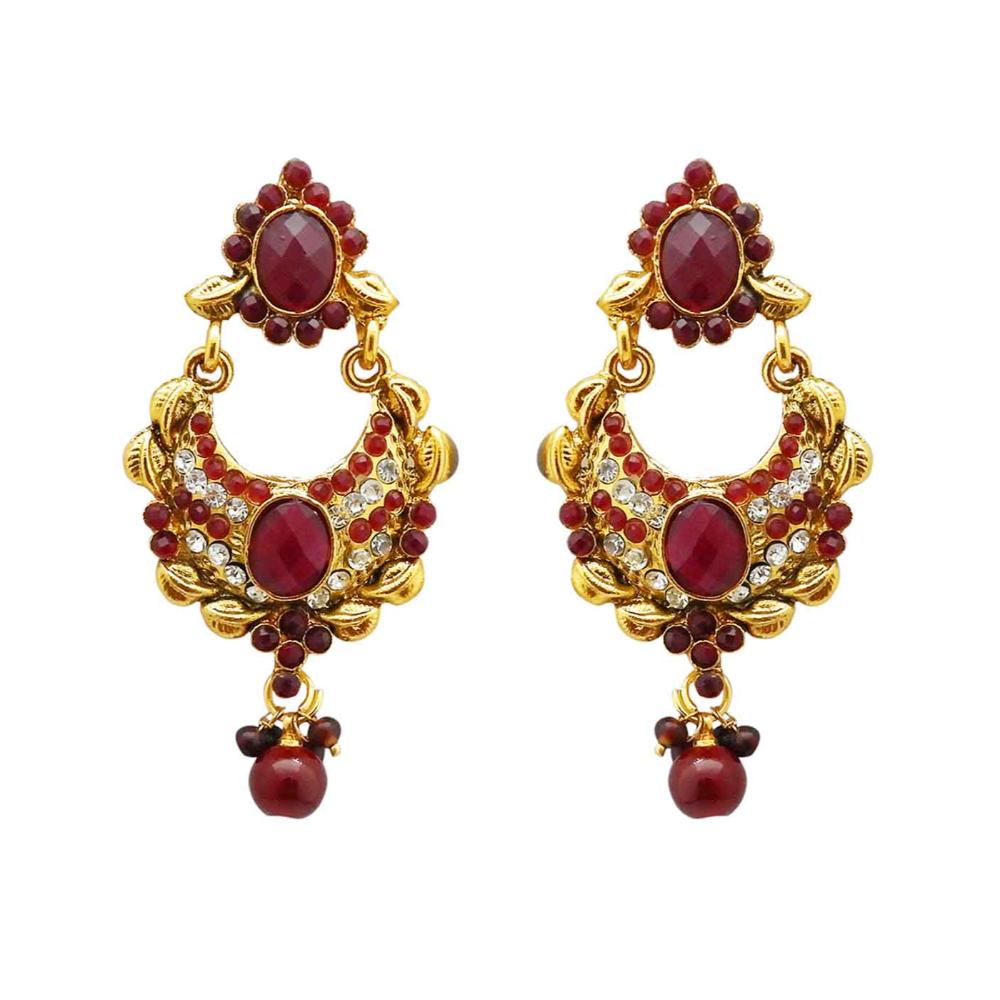 Hania Jewels Gold Plated Austrain Stone And Pearl Dangler Earrings
