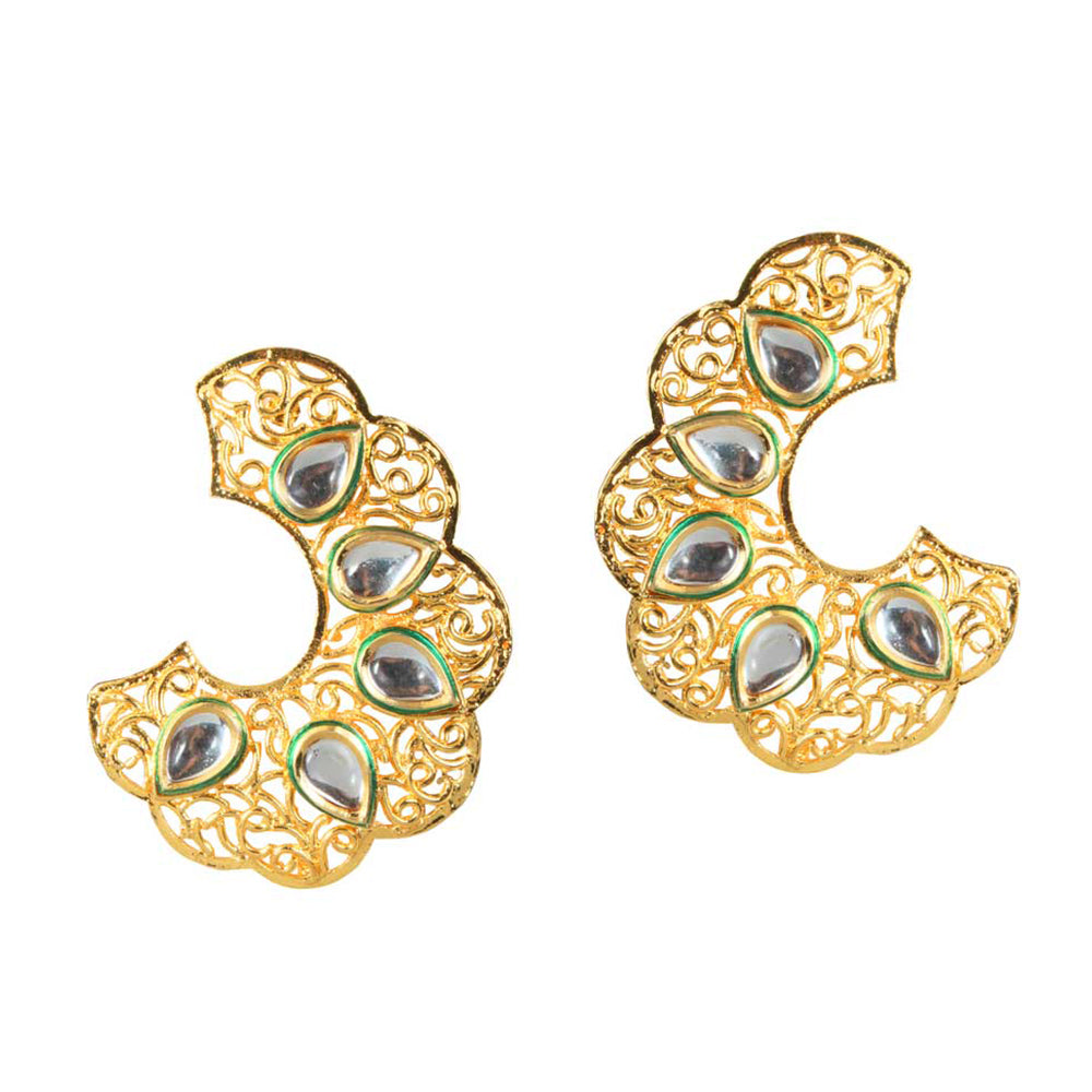 Hania Jewels Gold Plated Kundan Stone Dangler Earrings