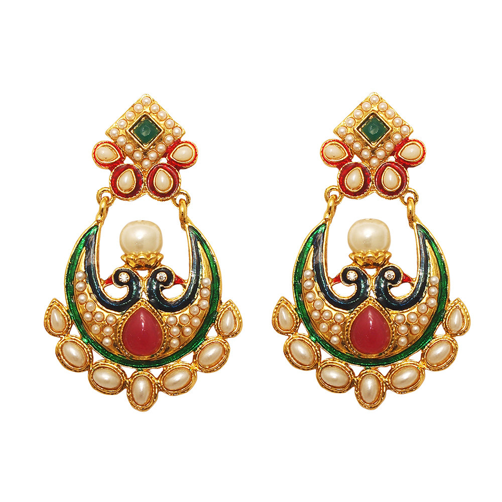 Hania Jewels Gold Plated Pearls Dangler Earrings