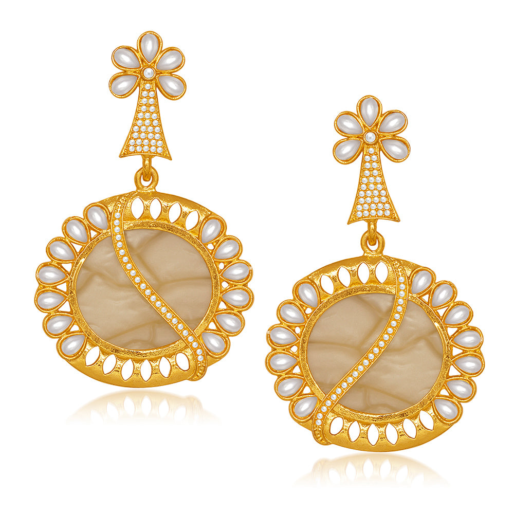 Hania Jewels Gold Plated Pearls Dangler Earrings