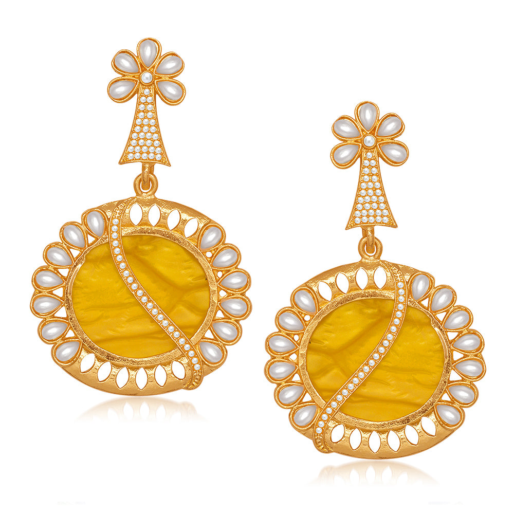 Hania Jewels Gold Plated Pearls Dangler Earrings