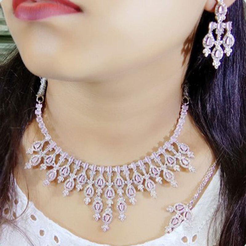 Beeji Creations Silver Plated American Diamonds Necklace Set