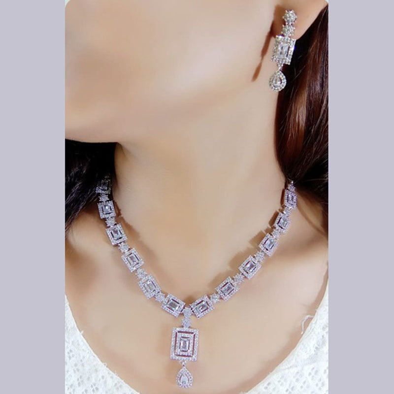 Beeji Creations Silver Plated American Diamonds Necklace Set