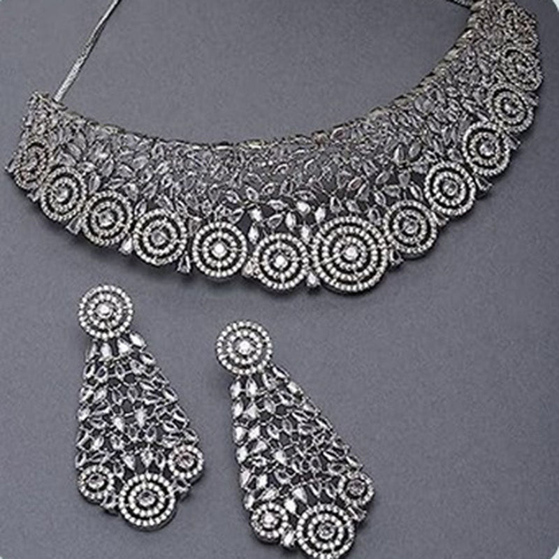 Beeji Creations Black Polish American Diamonds Necklace Set