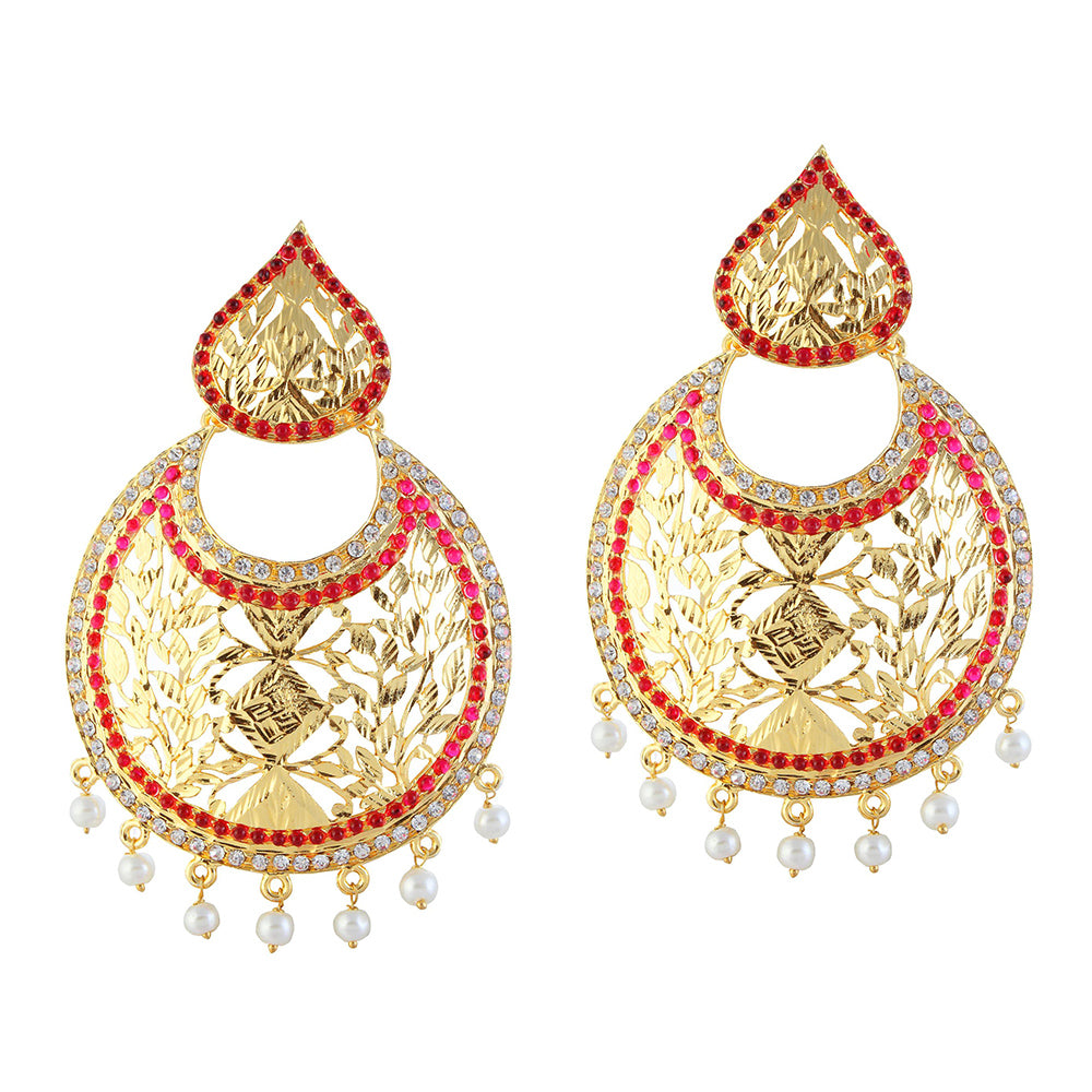 Hania Jewels Gold Plated Austrin Stone Dangler Earrings