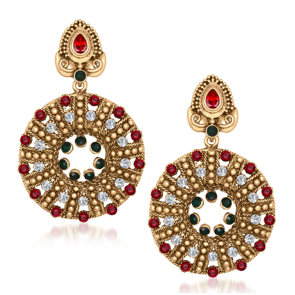 Hania Jewels Gold Plated Austrin Stone Dangler Earrings