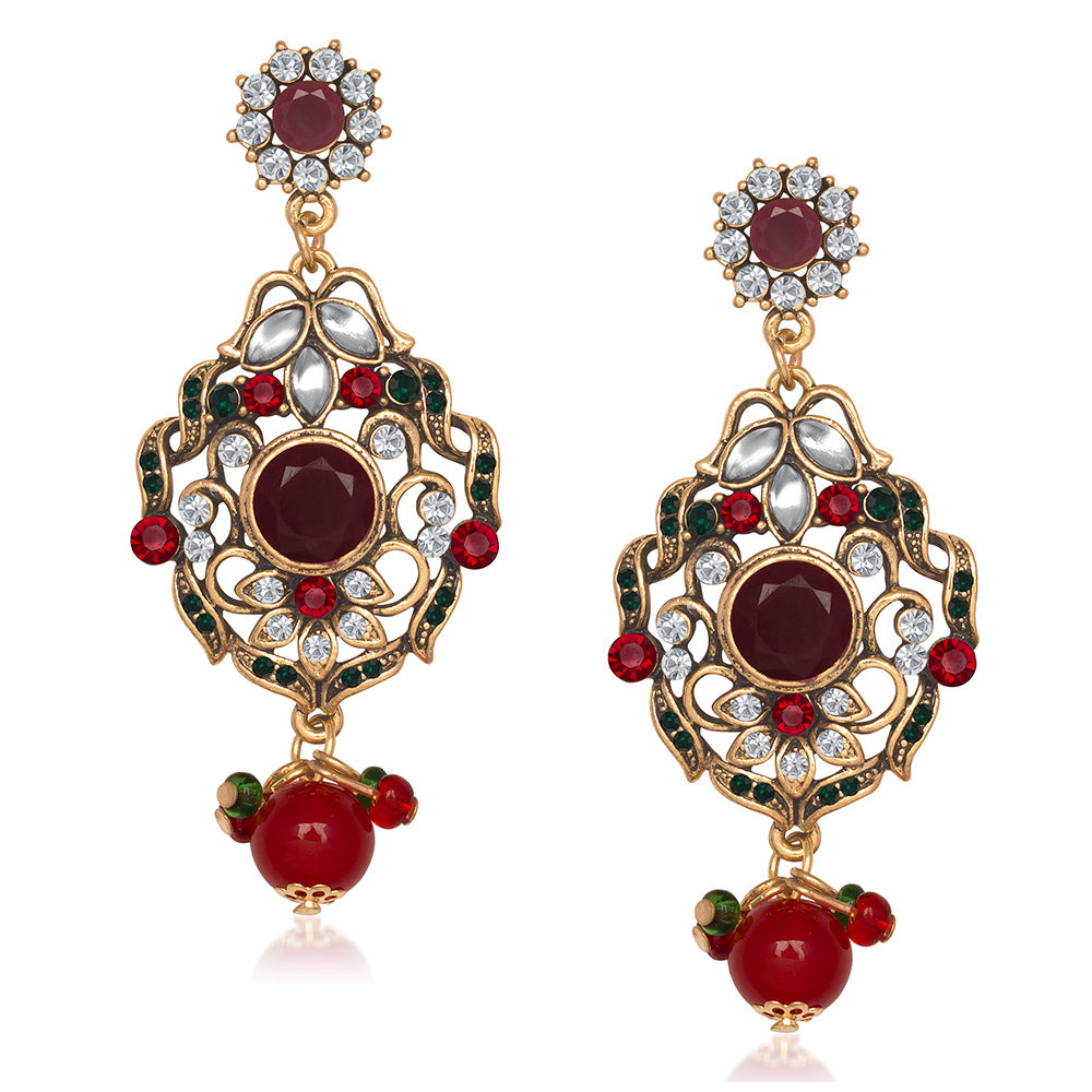 Hania Jewels Gold Plated Austrin Stone Dangler Earrings