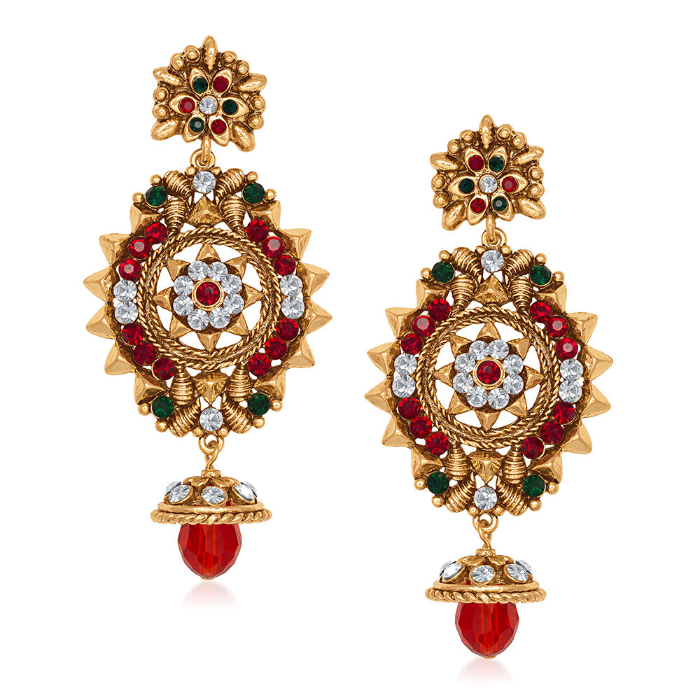 Hania Jewels Gold Plated Austrin Stone Dangler Earrings