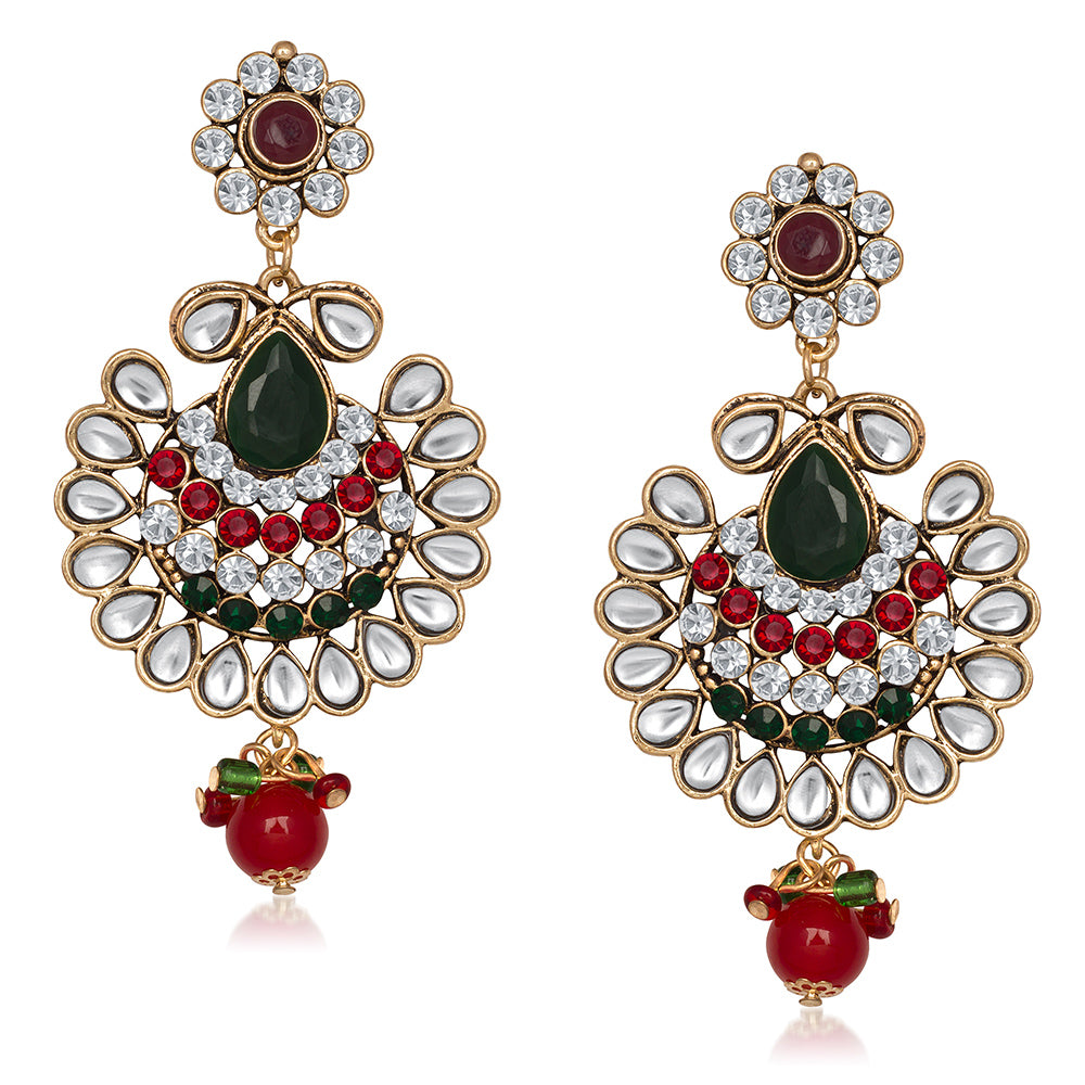 Hania Jewels Gold Plated Austrin Stone Dangler Earrings