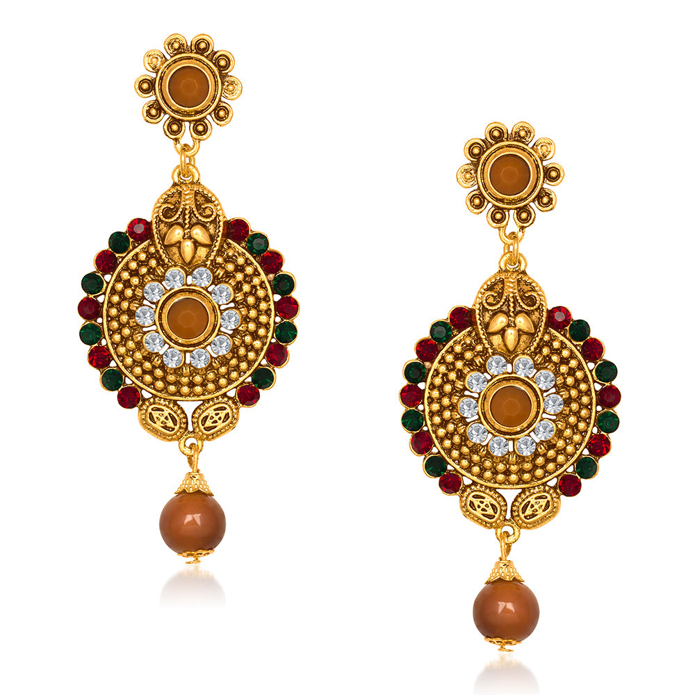 Hania Jewels Gold Plated Austrin Stone Dangler Earrings