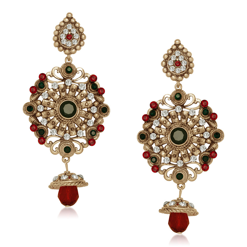 Hania Jewels Gold Plated Austrin Stone Dangler Earrings
