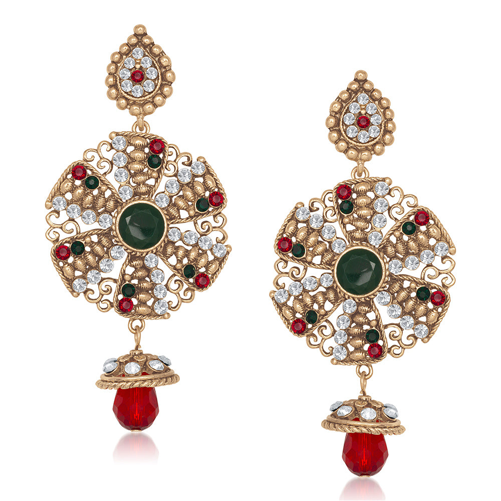 Hania Jewels Gold Plated Austrin Stone Dangler Earrings